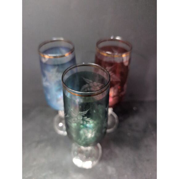 Bohemia Crystal Fluted Champagne Glass Goblet Set, Iridescent‎ Floral Pattern - Picture 5 of 9